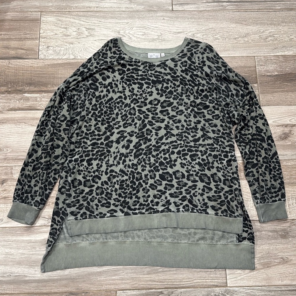 Olive Green and Black Animal Print Lightweight Top